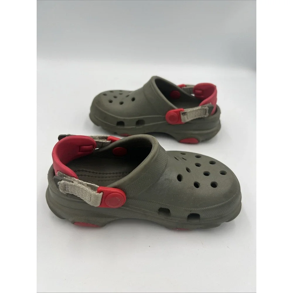 Crocs Kids Clogs Shoes Size C 10 Navy Greenish-Gray W/ Red Adjustable Back Strap
